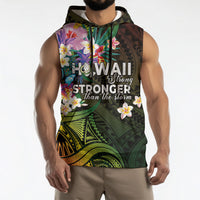 Hawaii Strong Sleeveless Hoodie Polynesian Tribal Tropical Flowers