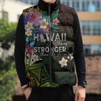 Hawaii Strong Sleeveless Puffer Jacket Polynesian Tribal Tropical Flowers