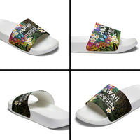 Hawaii Strong Slide Sandals Polynesian Tribal Tropical Flowers