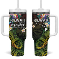 Hawaii Strong Tumbler With Handle Polynesian Tribal Tropical Flowers