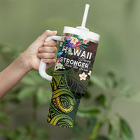 Hawaii Strong Tumbler With Handle Polynesian Tribal Tropical Flowers