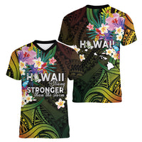 Hawaii Strong Women V-Neck T-Shirt Polynesian Tribal Tropical Flowers