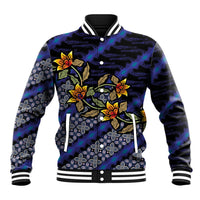 Indonesian Batik Motifs Pattern Floral Art Dark Blue Baseball Jacket
