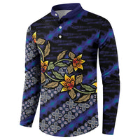 Indonesian Batik Motifs Pattern Floral Art Dark Blue Button Sweatshirt