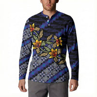 Indonesian Batik Motifs Pattern Floral Art Dark Blue Button Sweatshirt