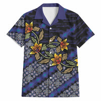 Indonesian Batik Motifs Pattern Floral Art Dark Blue Hawaiian Shirt