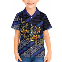 Indonesian Batik Motifs Pattern Floral Art Dark Blue Hawaiian Shirt