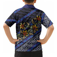 Indonesian Batik Motifs Pattern Floral Art Dark Blue Hawaiian Shirt