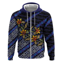 Indonesian Batik Motifs Pattern Floral Art Dark Blue Hoodie