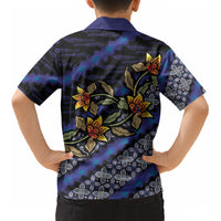 Indonesian Batik Motifs Pattern Floral Art Dark Blue Kid Hawaiian Shirt