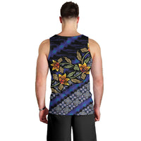 Indonesian Batik Motifs Pattern Floral Art Dark Blue Men Tank Top