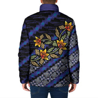 Indonesian Batik Motifs Pattern Floral Art Dark Blue Padded Jacket