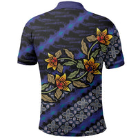 Indonesian Batik Motifs Pattern Floral Art Dark Blue Polo Shirt