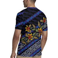 Indonesian Batik Motifs Pattern Floral Art Dark Blue Rugby Jersey