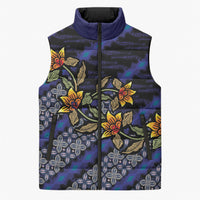 Indonesian Batik Motifs Pattern Floral Art Dark Blue Sleeveless Puffer Jacket