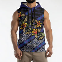 Indonesian Batik Motifs Pattern Floral Art Dark Blue Sleeveless Zip Hoodie