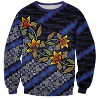 Indonesian Batik Motifs Pattern Floral Art Dark Blue Sweatshirt