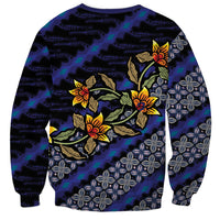 Indonesian Batik Motifs Pattern Floral Art Dark Blue Sweatshirt