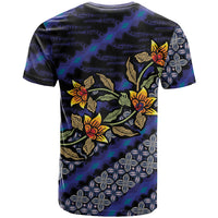Indonesian Batik Motifs Pattern Floral Art Dark Blue T Shirt