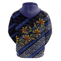 Indonesian Batik Motifs Pattern Floral Art Dark Blue Zip Hoodie