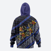 Indonesian Batik Motifs Pattern Floral Art Dark Blue Zip Hoodie