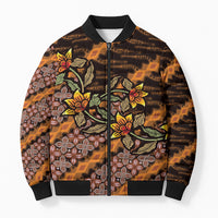 Indonesian Batik Motifs Pattern Floral Art Orange Bomber Puffer Jacket
