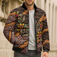 Indonesian Batik Motifs Pattern Floral Art Orange Bomber Puffer Jacket