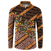 Indonesian Batik Motifs Pattern Floral Art Orange Button Sweatshirt