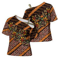 Indonesian Batik Motifs Pattern Floral Art Orange Cross Shoulder Shirt