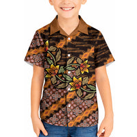 Indonesian Batik Motifs Pattern Floral Art Orange Kid Hawaiian Shirt