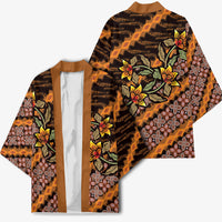 Indonesian Batik Motifs Pattern Floral Art Orange Kimono