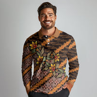 Indonesian Batik Motifs Pattern Floral Art Orange Long Sleeve Polo Shirt