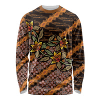 Indonesian Batik Motifs Pattern Floral Art Orange Long Sleeve Shirt