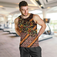 Indonesian Batik Motifs Pattern Floral Art Orange Men Tank Top