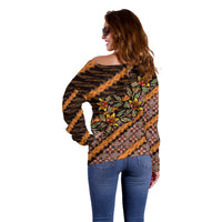 Indonesian Batik Motifs Pattern Floral Art Orange Off Shoulder Sweater