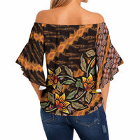 Indonesian Batik Motifs Pattern Floral Art Orange Off Shoulder Wrap Waist Top