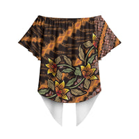 Indonesian Batik Motifs Pattern Floral Art Orange Off Shoulder Wrap Waist Top