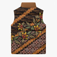 Indonesian Batik Motifs Pattern Floral Art Orange Sleeveless Puffer Jacket
