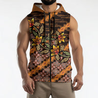 Indonesian Batik Motifs Pattern Floral Art Orange Sleeveless Zip Hoodie