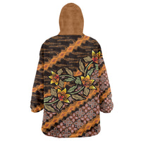 Indonesian Batik Motifs Pattern Floral Art Orange Wearable Blanket Hoodie