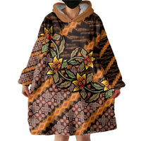 Indonesian Batik Motifs Pattern Floral Art Orange Wearable Blanket Hoodie