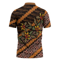 Indonesian Batik Motifs Pattern Floral Art Orange Zipper Polo Shirt