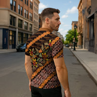 Indonesian Batik Motifs Pattern Floral Art Orange Zipper Polo Shirt