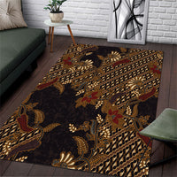 Indonesian Parang Batik Area Rug Brown Gold Floral Pattern