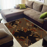 Indonesian Parang Batik Area Rug Brown Gold Floral Pattern
