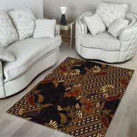 Indonesian Parang Batik Area Rug Brown Gold Floral Pattern