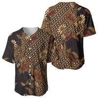 Indonesian Parang Batik Baseball Jersey Brown Gold Floral Pattern