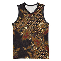 Indonesian Parang Batik Basketball Jersey Brown Gold Floral Pattern