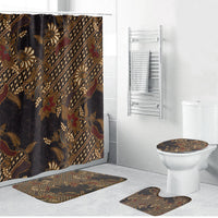 Indonesian Parang Batik Bathroom Set Brown Gold Floral Pattern