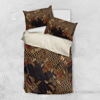 Indonesian Parang Batik Bedding Set Brown Gold Floral Pattern